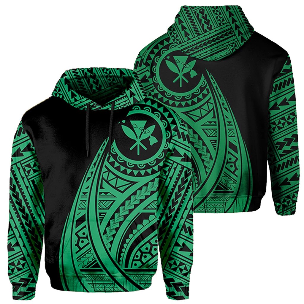 Hawaii Kanaka Polynesian Hoodie Tatoo Style Green Unisex Green - Polynesian Pride
