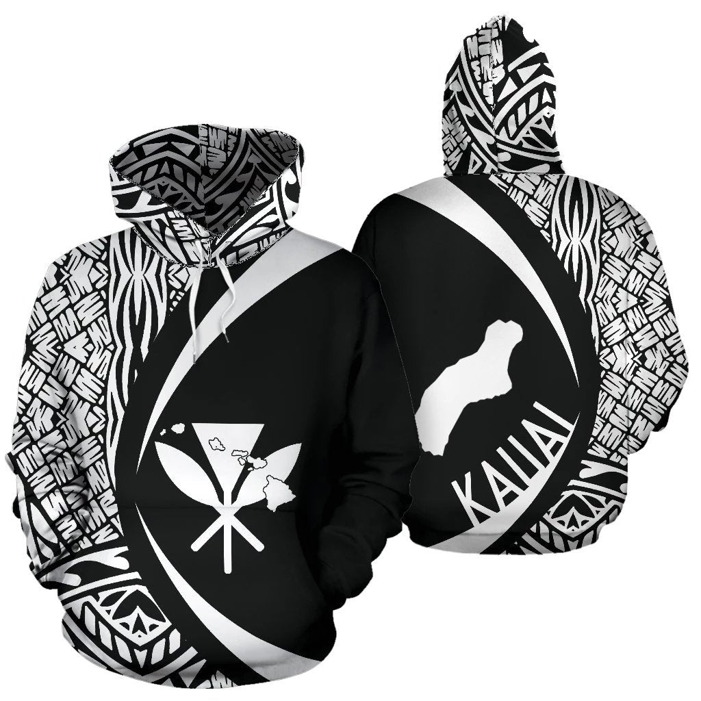 Kauai Kanaka Maoli Polynesian Hoodie Circle Style Unisex White - Polynesian Pride