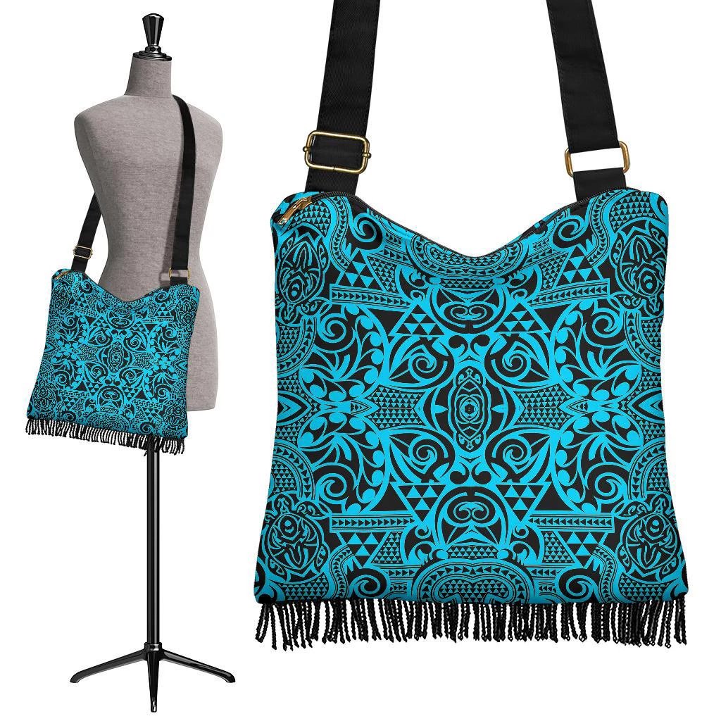 Hawaii Polynesian Tribal Crossbody Boho Handbag Turquoise Crossbody Boho Handbag One Size Black - Polynesian Pride