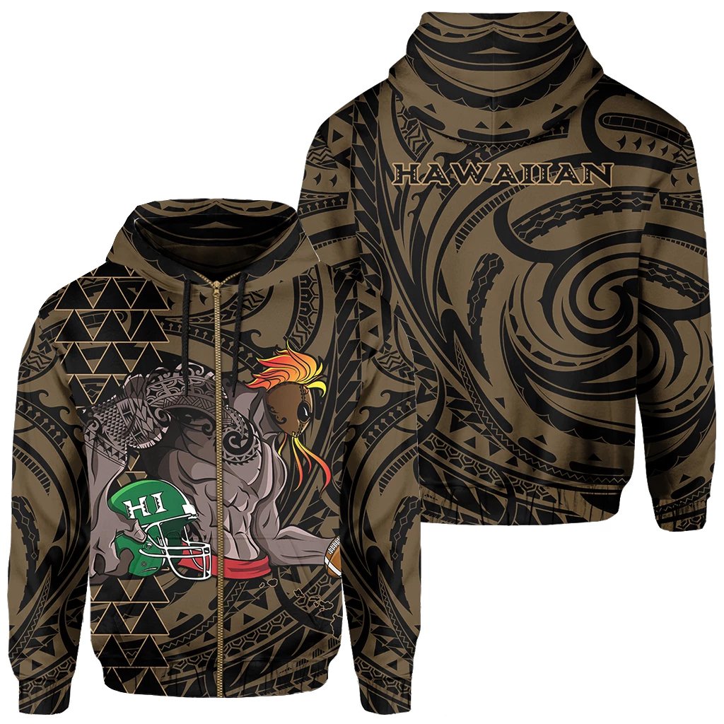 Kakau Gold Hawaii Warrior Football Hoodie (Zip) Unisex Gold - Polynesian Pride