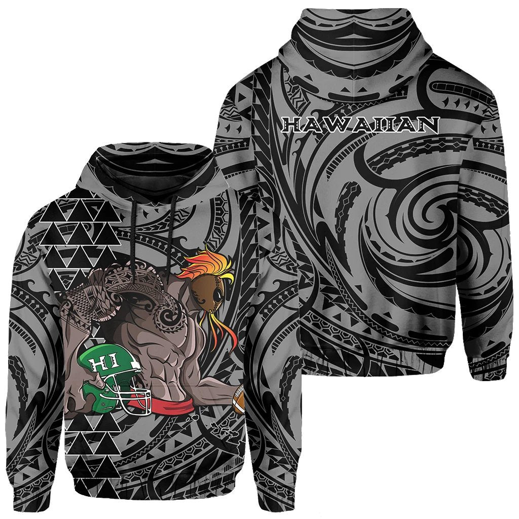Kakau White Hawaii Warrior Football Hoodie Unisex White - Polynesian Pride