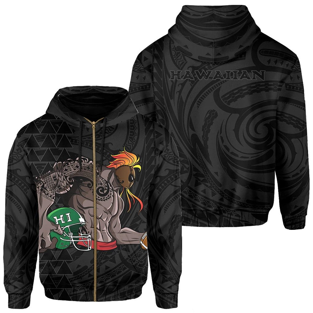 Kakau Gray Hawaii Warrior Football Hoodie (Zip) Unisex Gray - Polynesian Pride