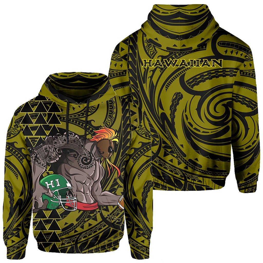 Kakau Yellow Hawaii Warrior Football Hoodie Unisex Yellow - Polynesian Pride