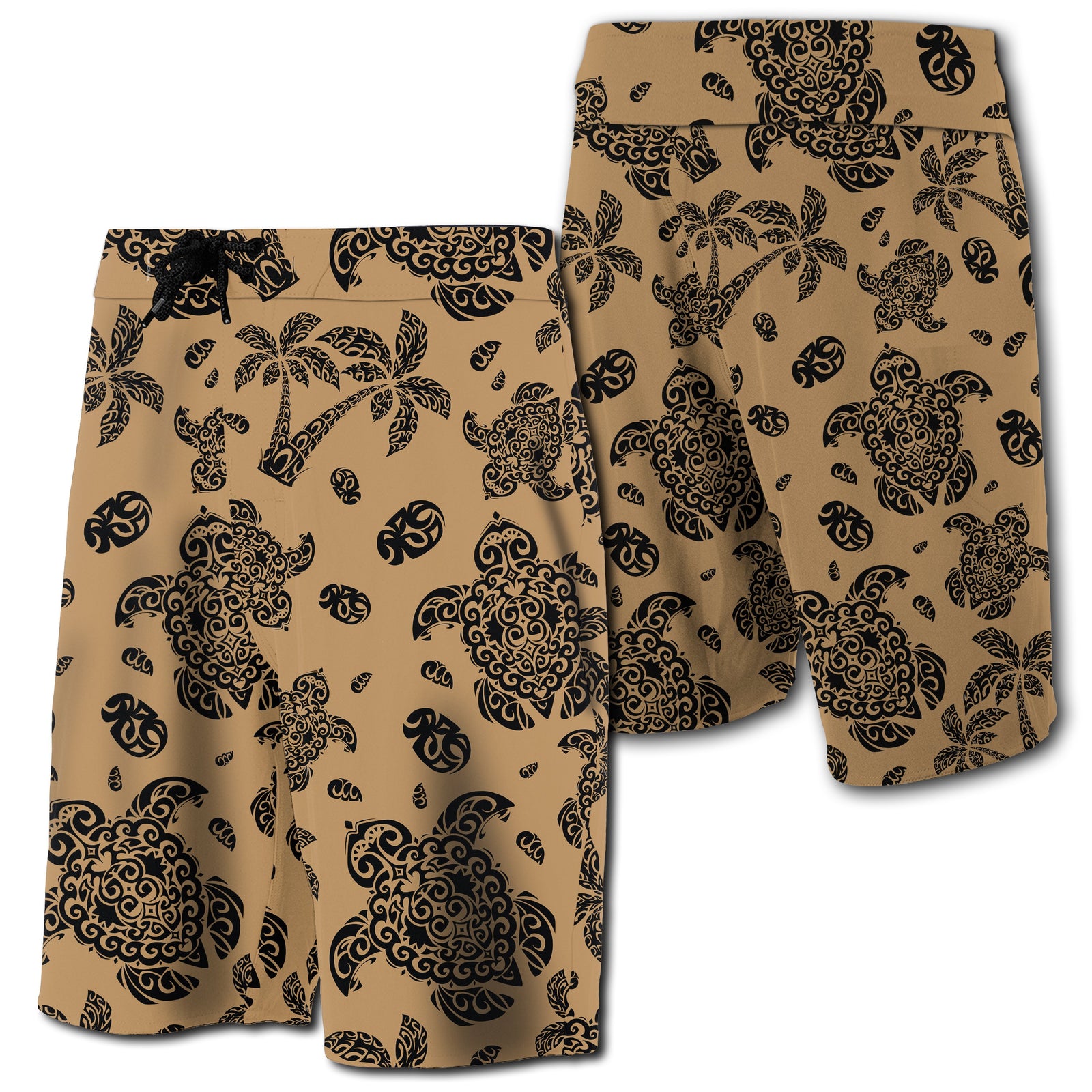 Hawaii Polynesian Turtle Palm And Sea Pebbles Board Shorts Gold Men Gold - Polynesian Pride