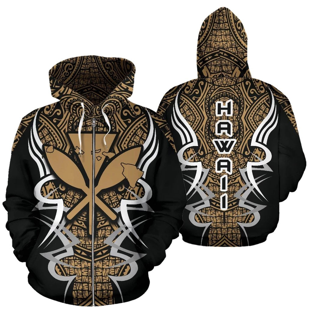 Kanaka Map Zip up Hoodie Gold Armor Style Unisex Art - Polynesian Pride