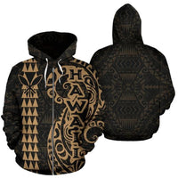 Hawaii Tattoo Zip up Hoodie Gold Unisex Gold - Polynesian Pride