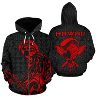 Polynesian Kakau Helmet Weapon Red Kanaka Warrior Hoodie (Zip) Unisex Red - Polynesian Pride