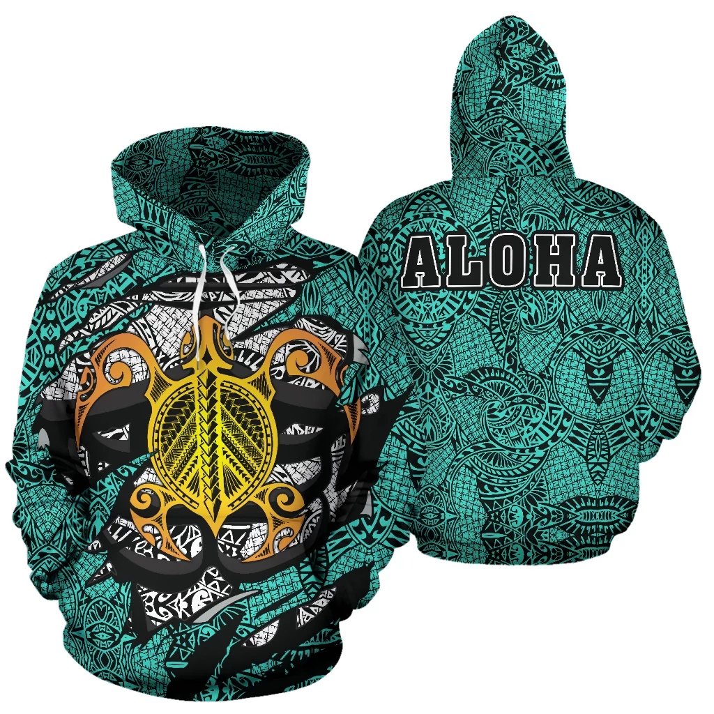 Honu Polynesian Turquoise Hawaii Turtle Hoodie Unisex Turquoise - Polynesian Pride