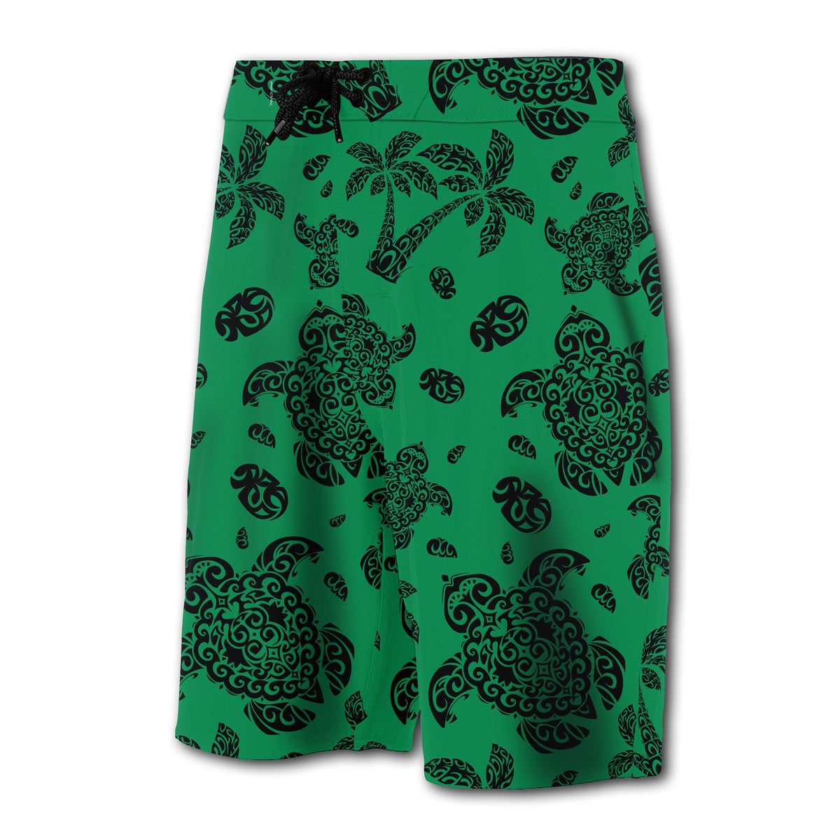 Hawaii Polynesian Turtle Palm And Sea Pebbles Board Shorts Green - Polynesian Pride