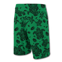 Hawaii Polynesian Turtle Palm And Sea Pebbles Board Shorts Green - Polynesian Pride