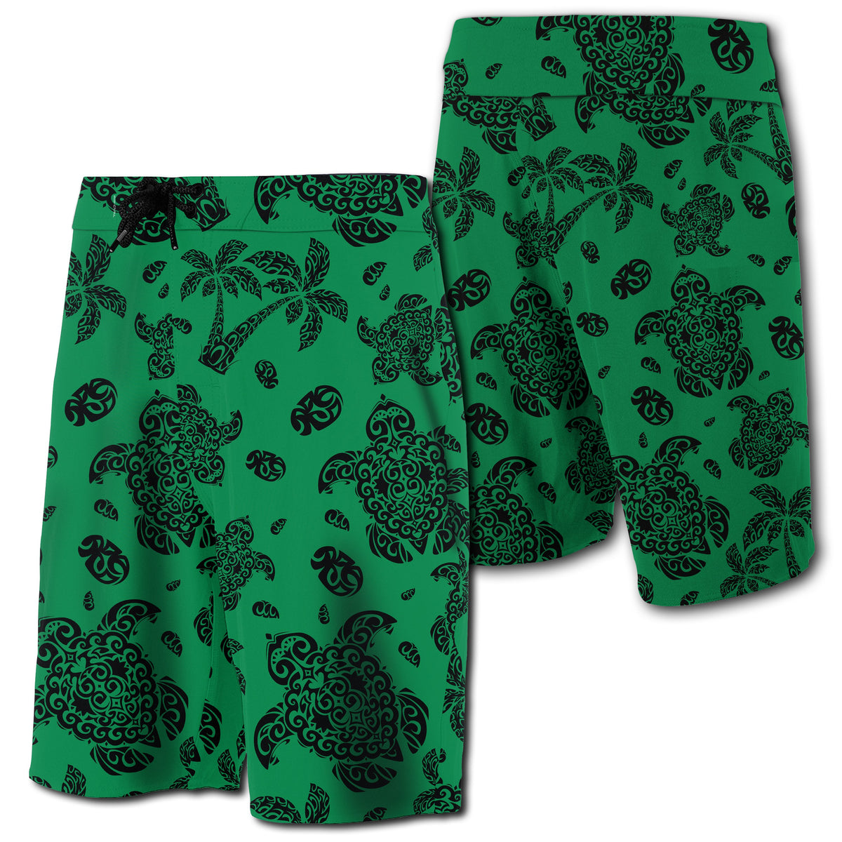 Hawaii Polynesian Turtle Palm And Sea Pebbles Board Shorts Green Men Green - Polynesian Pride