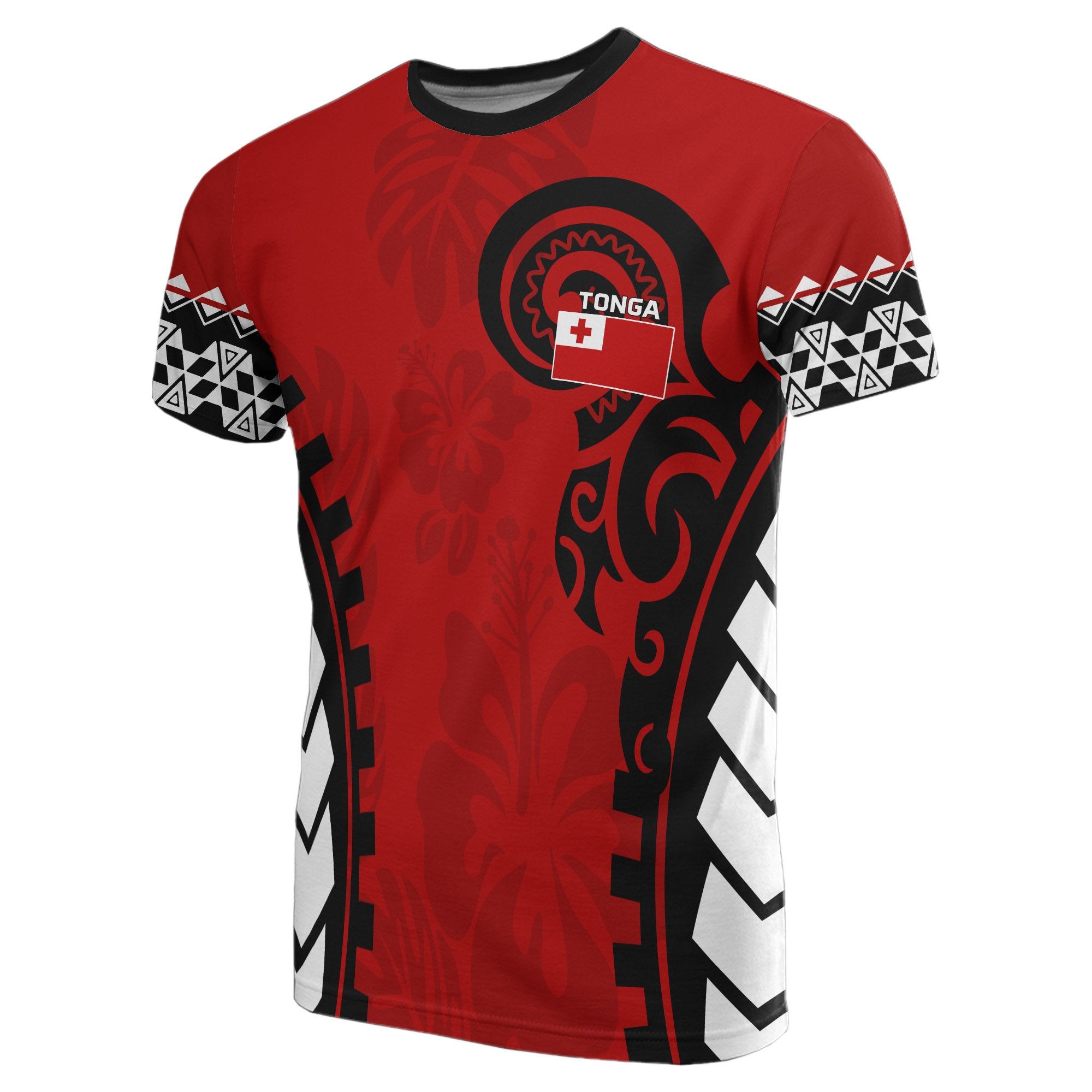 Tonga All Over T Shirt Tongan Flag Coat of Arms Warrior Style Unisex Red - Polynesian Pride