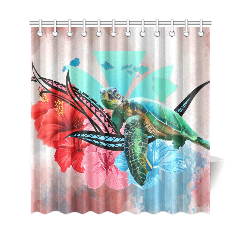 Hawaii Kanaka Maoli Polynesian Flowers Turtle Shower Curtain - Polynesian Pride