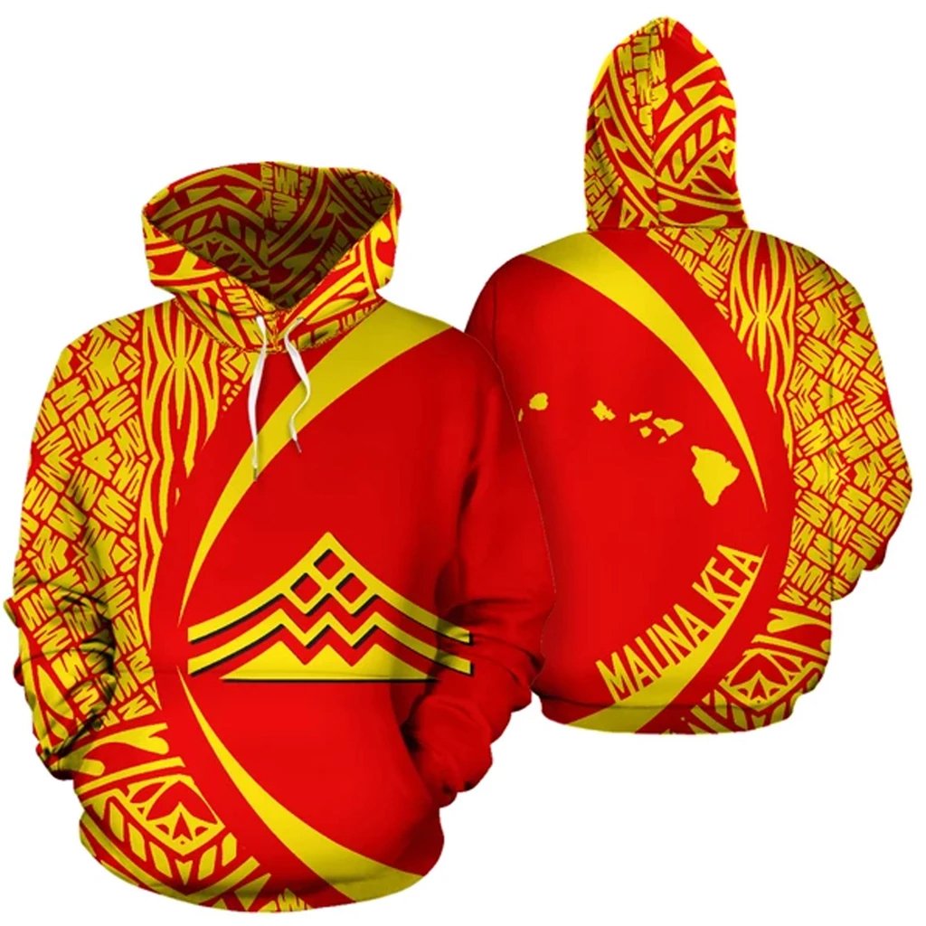 Hawaii Polynesian Mauna Kea Hoodie Circle Style Unisex Red - Polynesian Pride