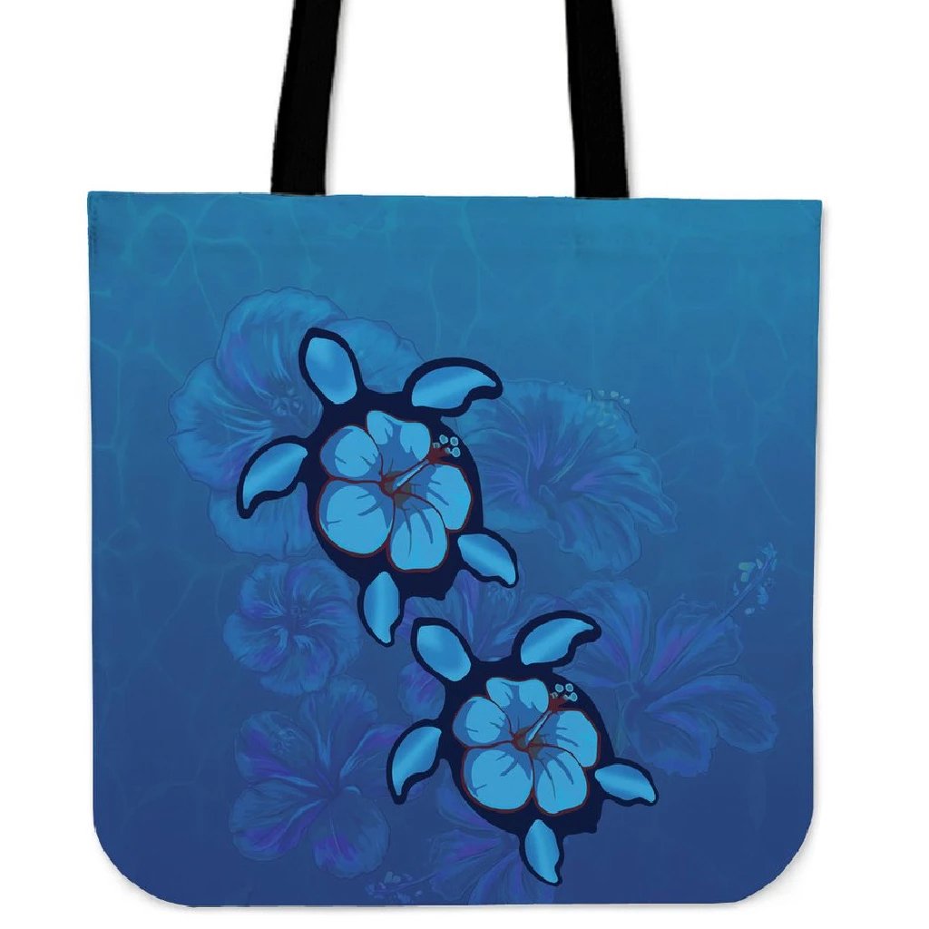 Turtle Hibiscus Ocean Tote Bag Tote Bag One Size Blue - Polynesian Pride