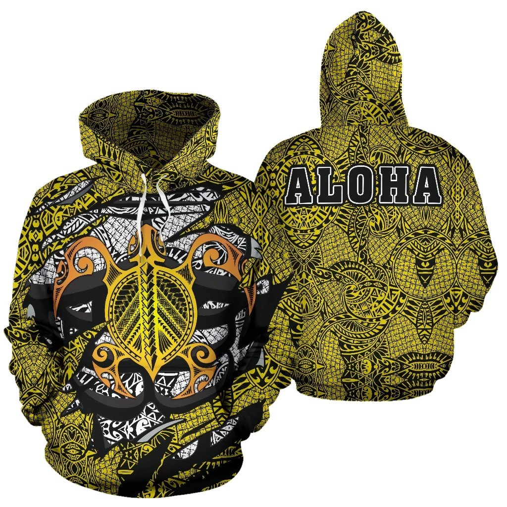 Honu Polynesian Yellow Hawaii Turtle Hoodie Unisex Yellow - Polynesian Pride