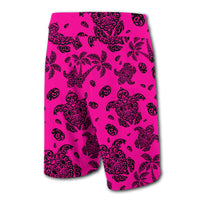 Hawaii Polynesian Turtle Palm And Sea Pebbles Board Shorts Pink - Polynesian Pride
