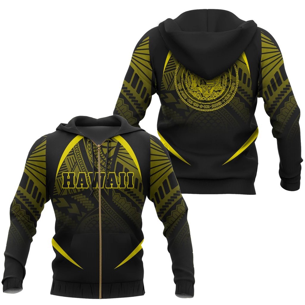 Hawaii Polynesian Zipper Hoodie Yellow The Face Style Unisex Yellow - Polynesian Pride