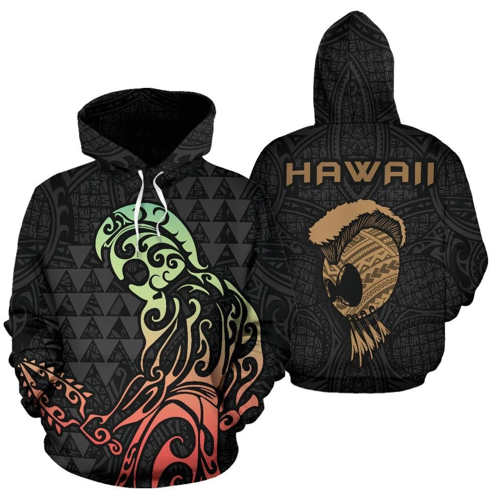 Hawaii Helmet Kakau Kanaka Warrior Hoodie Unisex Black - Polynesian Pride