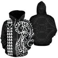 Hawaii Tattoo Zip up Hoodie White Unisex White - Polynesian Pride