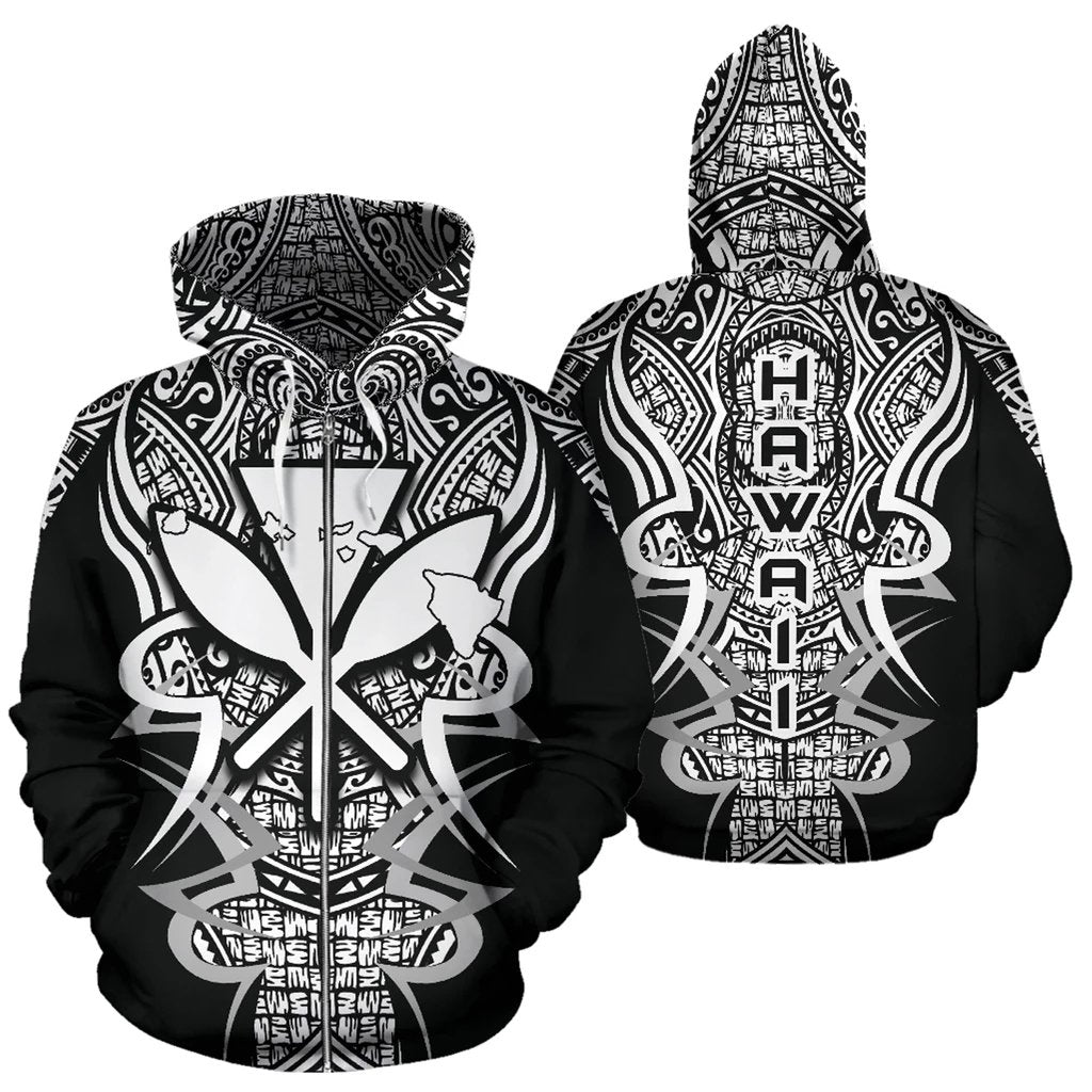 Kanaka Map Zip up Hoodie White Armor Style Unisex Art - Polynesian Pride