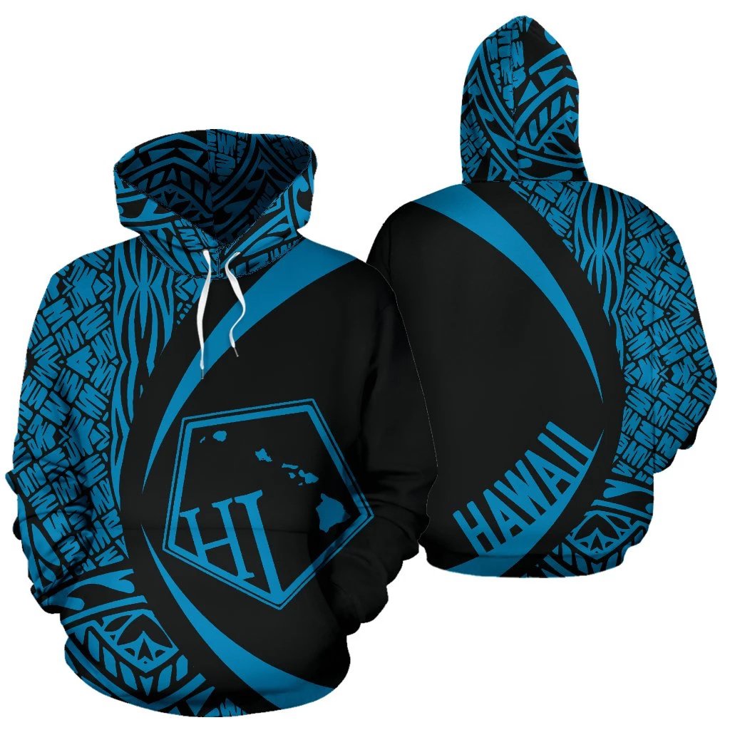 Hawaii Polynesian Tribal Hoodie Circle Style Blue Color Unisex White - Polynesian Pride
