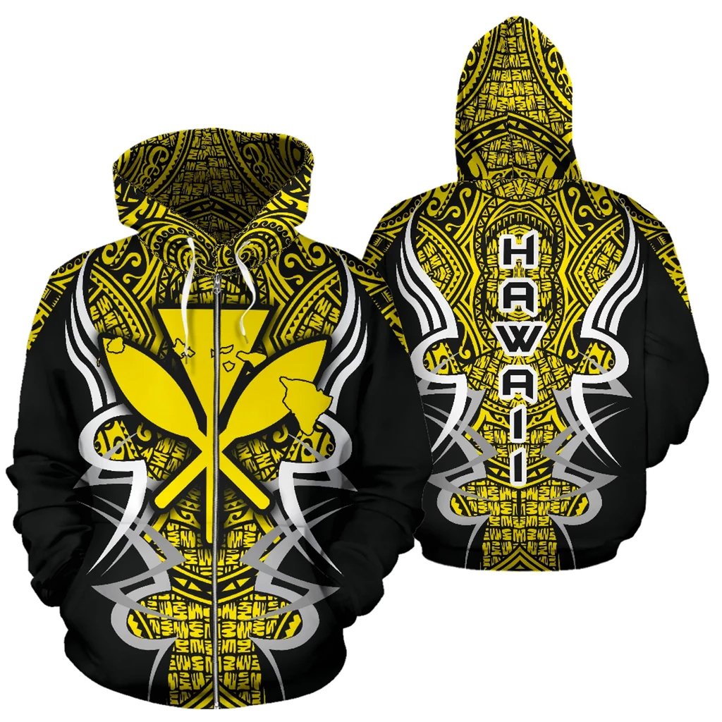 Kanaka Map Zip up Hoodie Yellow Armor Style Unisex Art - Polynesian Pride