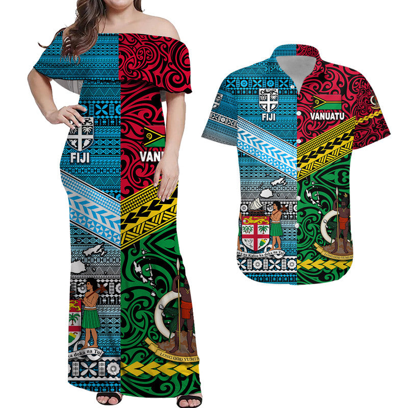Vanuatu Polynesian Matching Hawaiian Shirt and Dress Together Bright Color LT8 Blue - Polynesian Pride