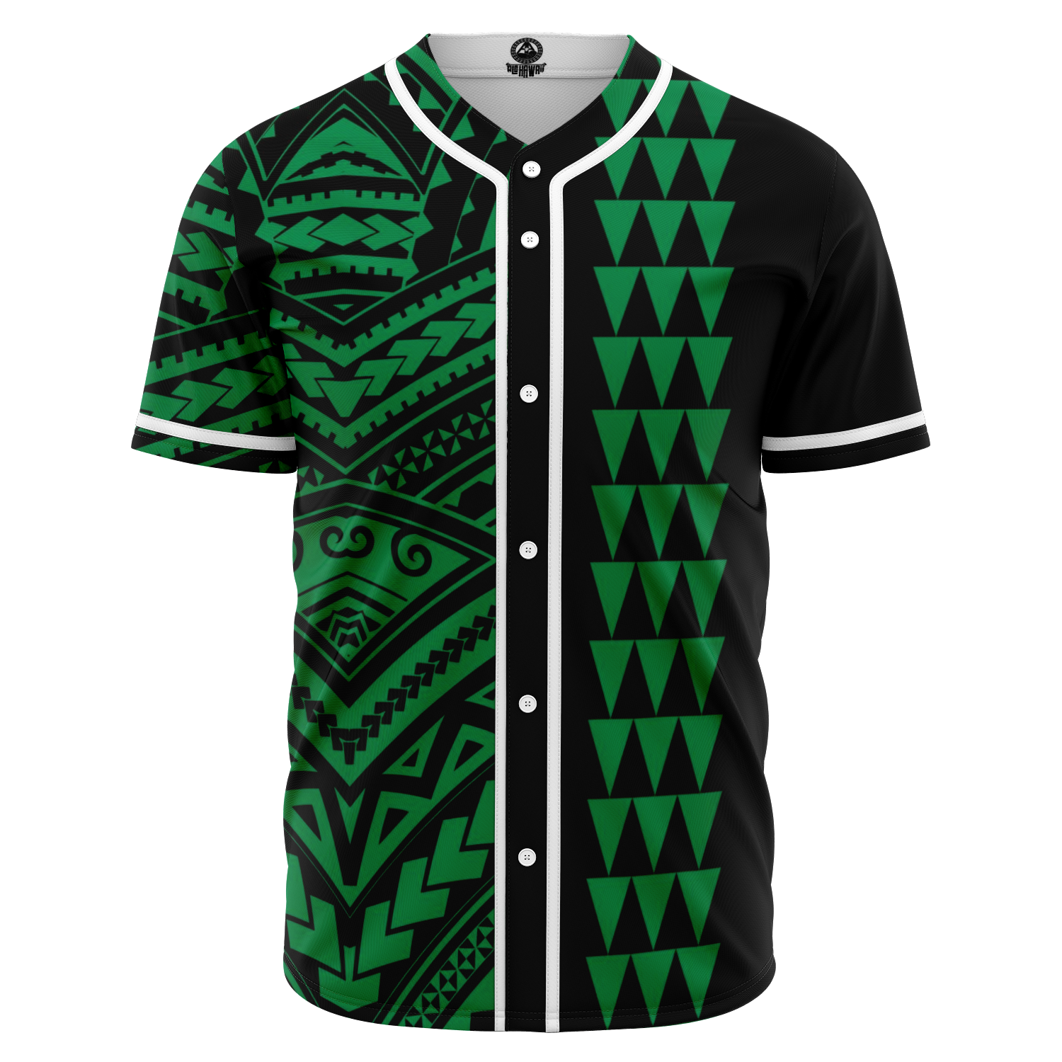 Hawaii Polynesian Kakau Baseball Jersey V.5 - Freestyle - Green Green - Polynesian Pride