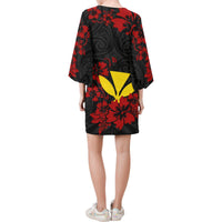 Hawaii Bell Sleeve Dress - Red Hibiscus - Polynesian Pride