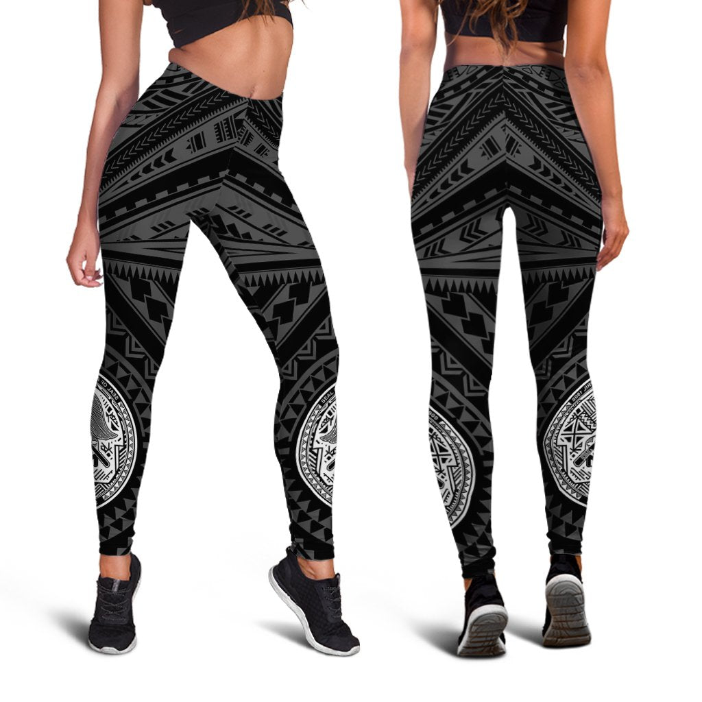 American Samoa Personalised Legging - Seal In Polynesian Tattoo Style ( Black) - Polynesian Pride