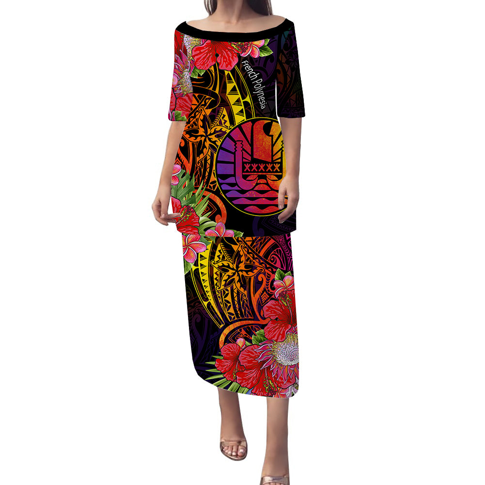 French Polynesia Puletasi Dress Tropical Hippie Style LT14 Black - Polynesian Pride