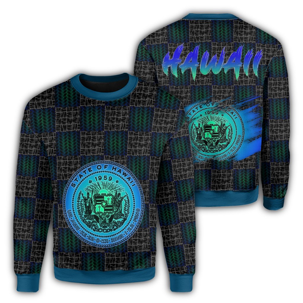 Hawaiian Hawaii Coat Of Arms Inside Sweatshirt Blue - Glow Style - AH Unisex Blue - Polynesian Pride