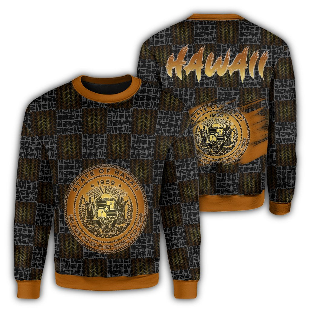 Hawaiian Hawaii Coat Of Arms Inside Sweatshirt Gold - Glow Style - AH Unisex Gold - Polynesian Pride
