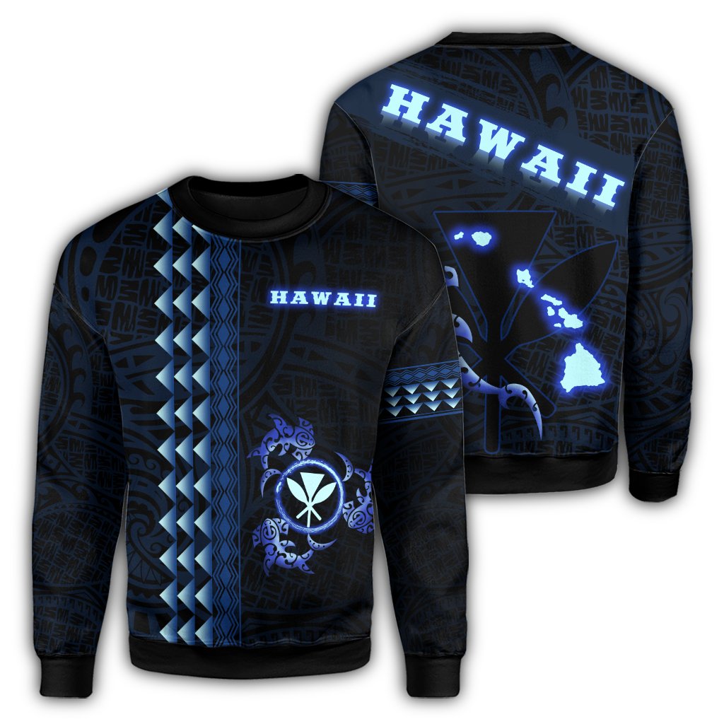 Hawaiian Polynesian Kanaka And Shark Sweatshirt - Light Style - AH Unisex Blue - Polynesian Pride