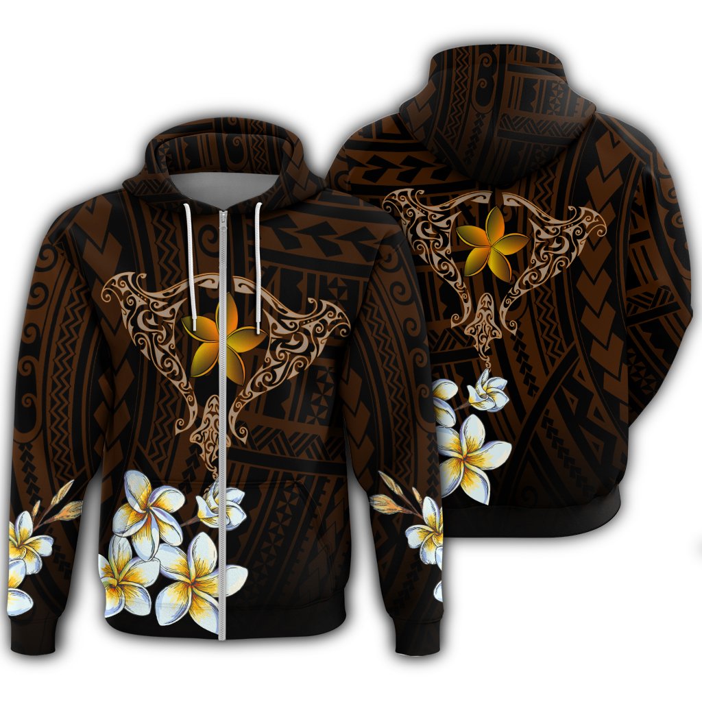 Hawaiian Plumeria Ray Zipper Hoodie Rise Style Unisex Orange - Polynesian Pride