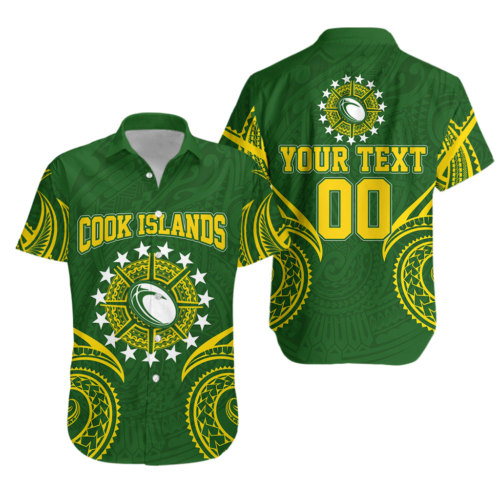 (Custom Personalised) Cook Islands Rugby Hawaiian Shirt - Tribal Pattern - LT12 Unisex Green - Polynesian Pride