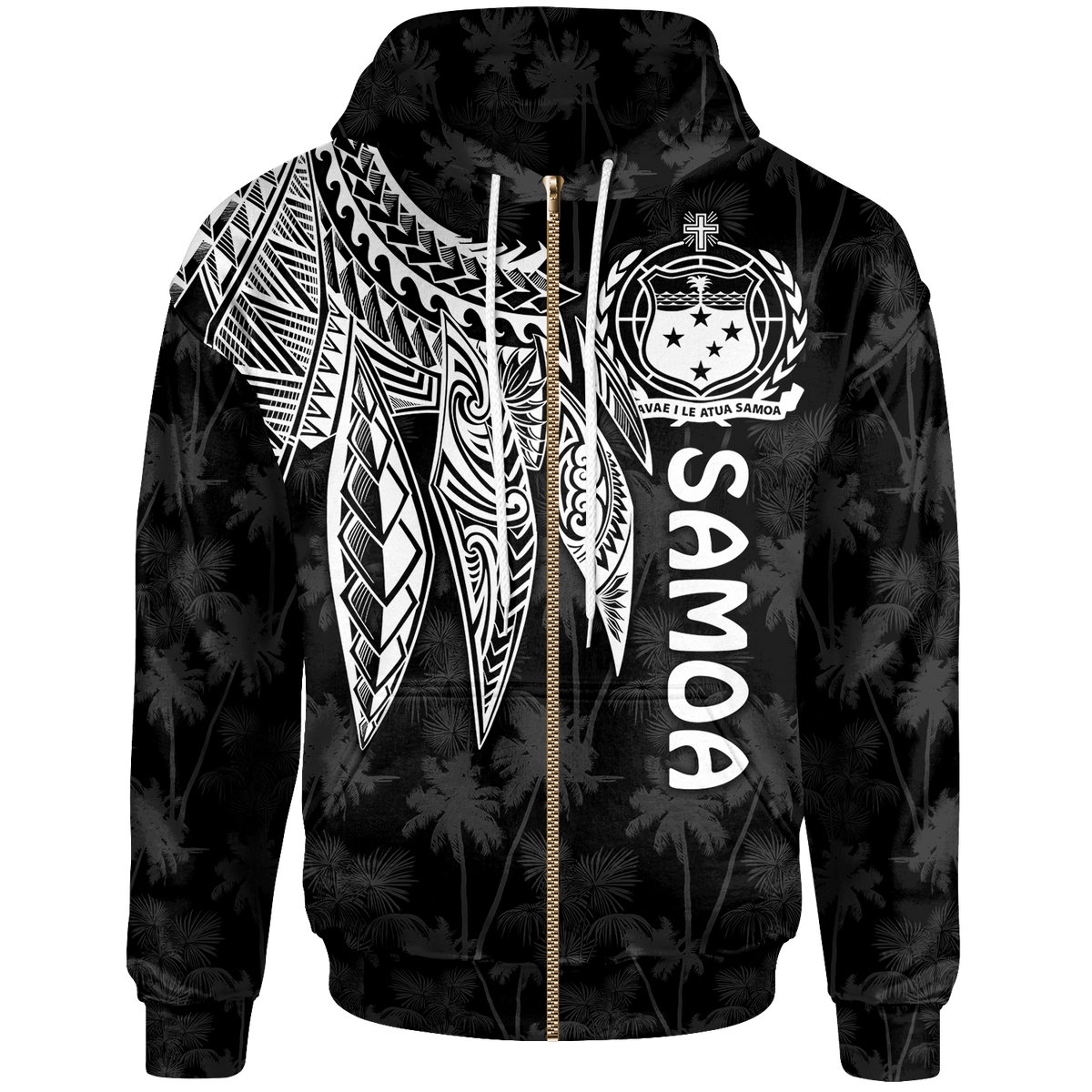 Samoa Zip up Hoodie Polynesian Wings (White) Unisex White - Polynesian Pride