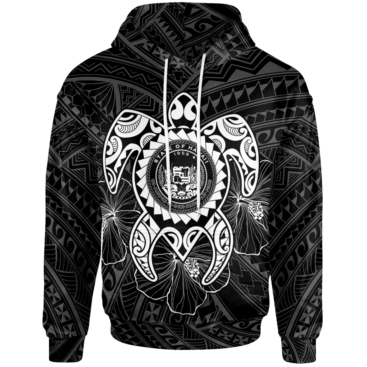 Hawaii Polynesian Hoodie Vintage Polynesian Turtle (White) Unisex White - Polynesian Pride