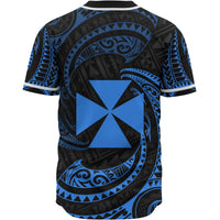Wallis and Futuna Polynesian Custom Personalised Baseball Shirt - Blue Tribal Wave - Polynesian Pride