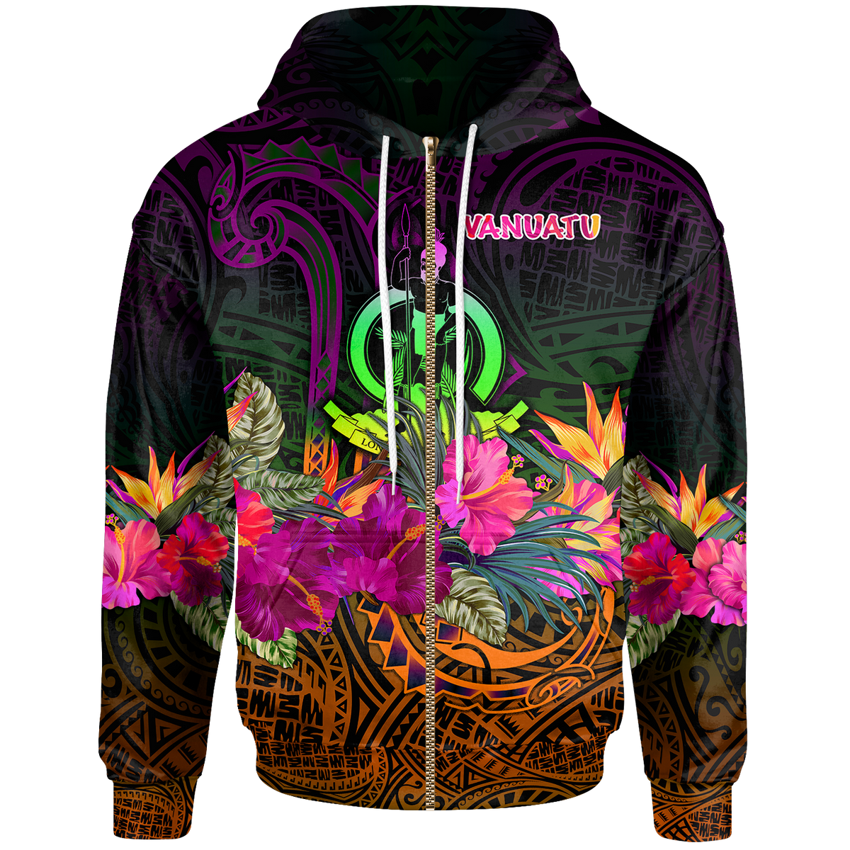 Vanuatu Zip up Hoodie Summer Hibiscus Unisex Reggae - Polynesian Pride