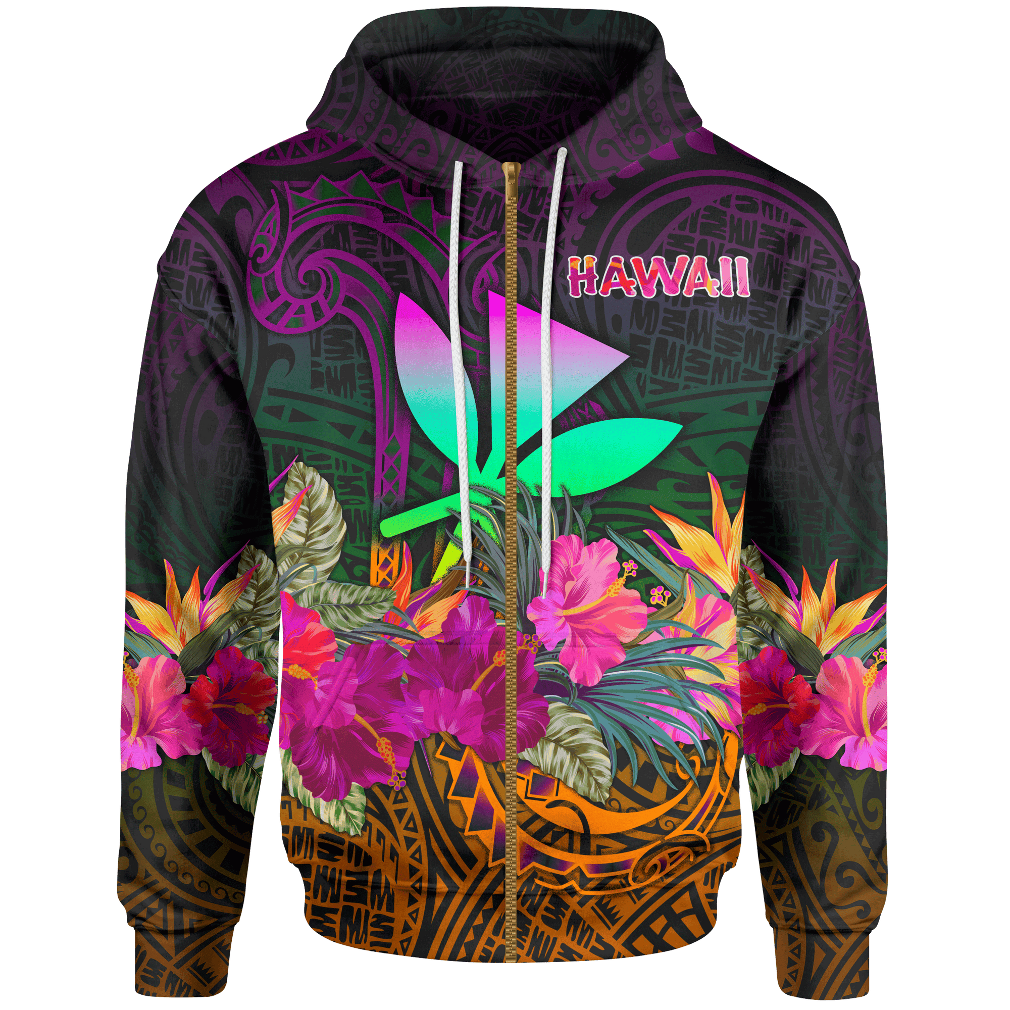 Polynesian Hawaii Kanaka Maoli Zip up Hoodie Summer Hibiscus Unisex Reggae - Polynesian Pride