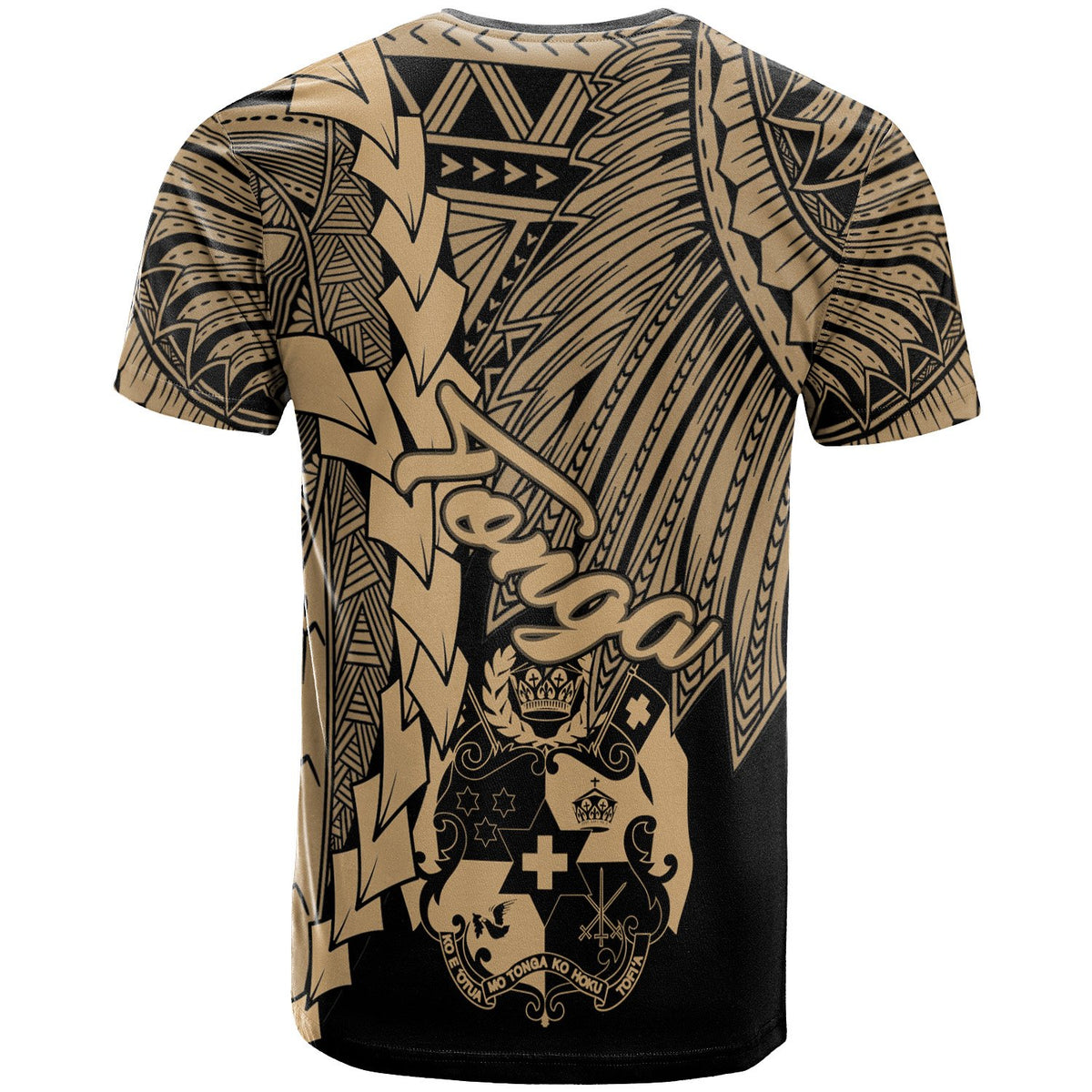 Tonga Polynesian T Shirt Tribal Wave Tattoo Gold - Polynesian Pride