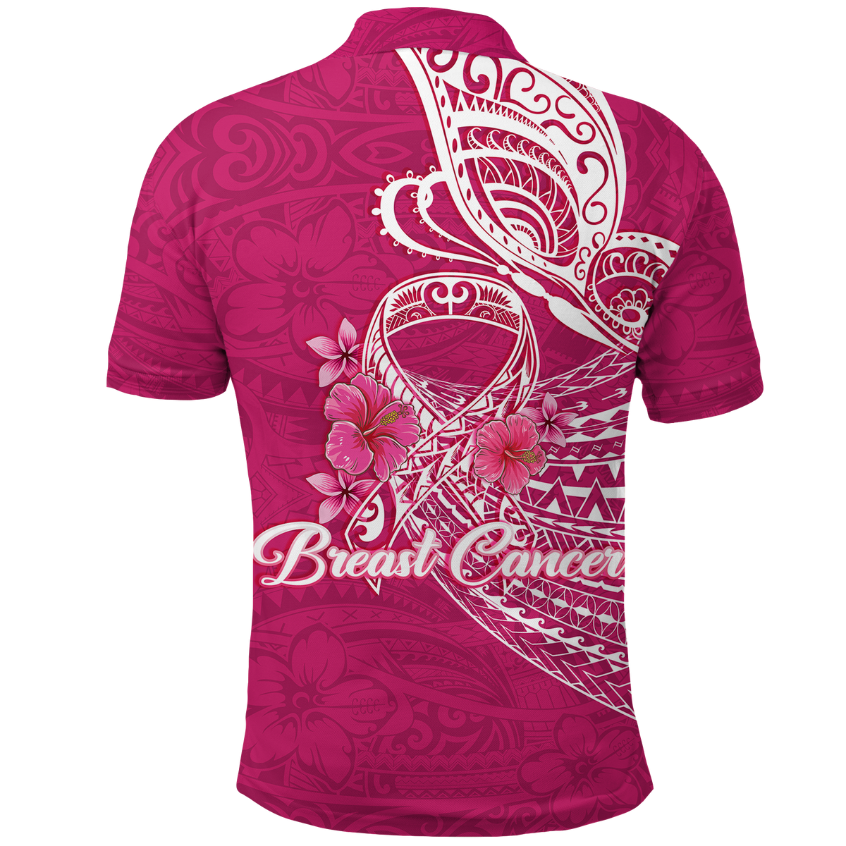 Breast Cancer Pink Ribbon Butterfly Polynesian Pink Version Polo Shirt LT12 - Polynesian Pride