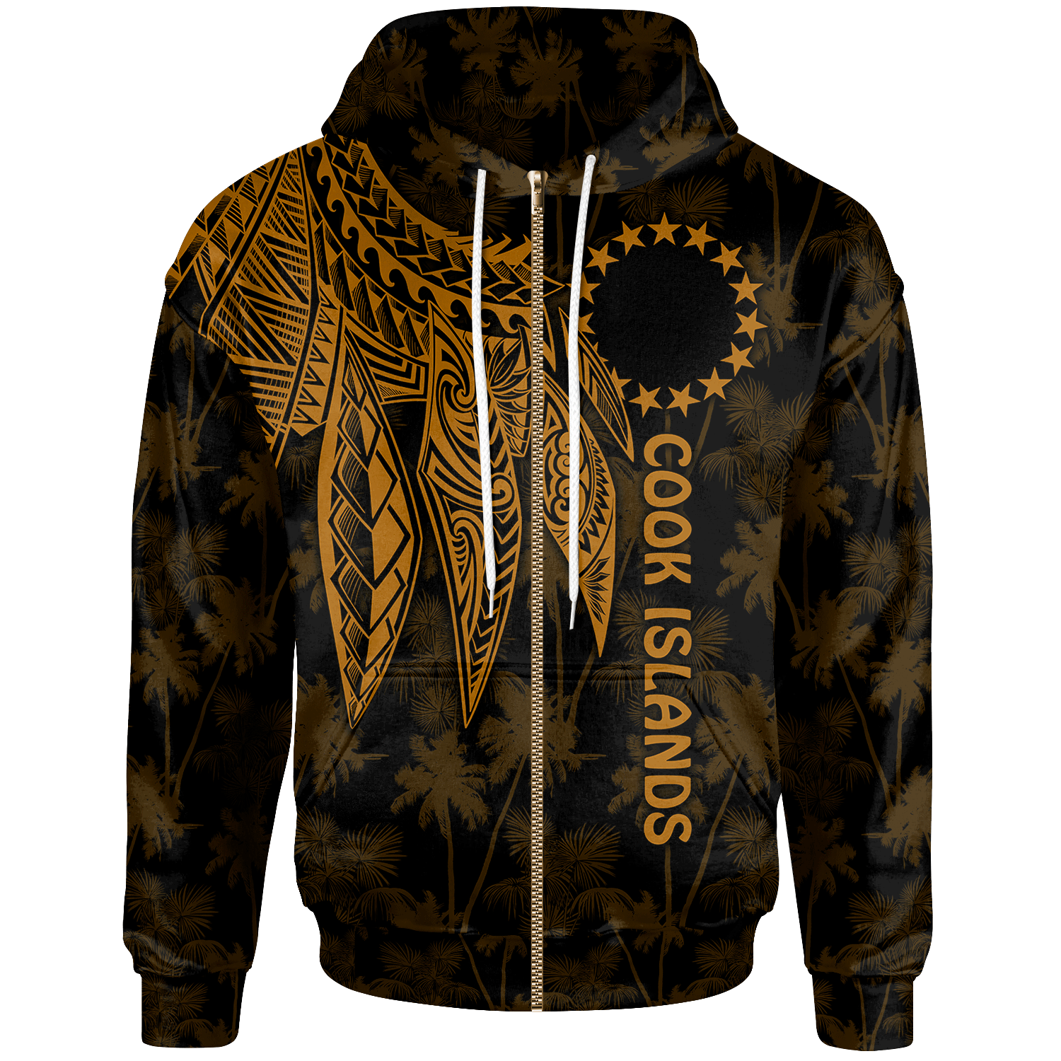 Cook Islands Zip up Hoodie Polynesian Wings (Golden) Unisex Golden - Polynesian Pride