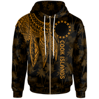 Cook Islands Zip up Hoodie Polynesian Wings (Golden) Unisex Golden - Polynesian Pride