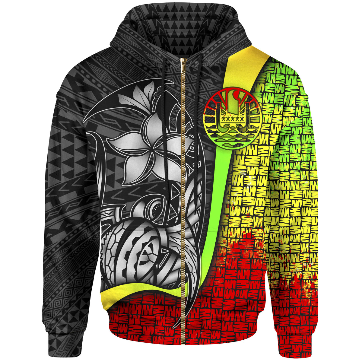 Tahiti Polynesian Zip up Hoodie Reggae Turtle with Hook Unisex REGGAE - Polynesian Pride