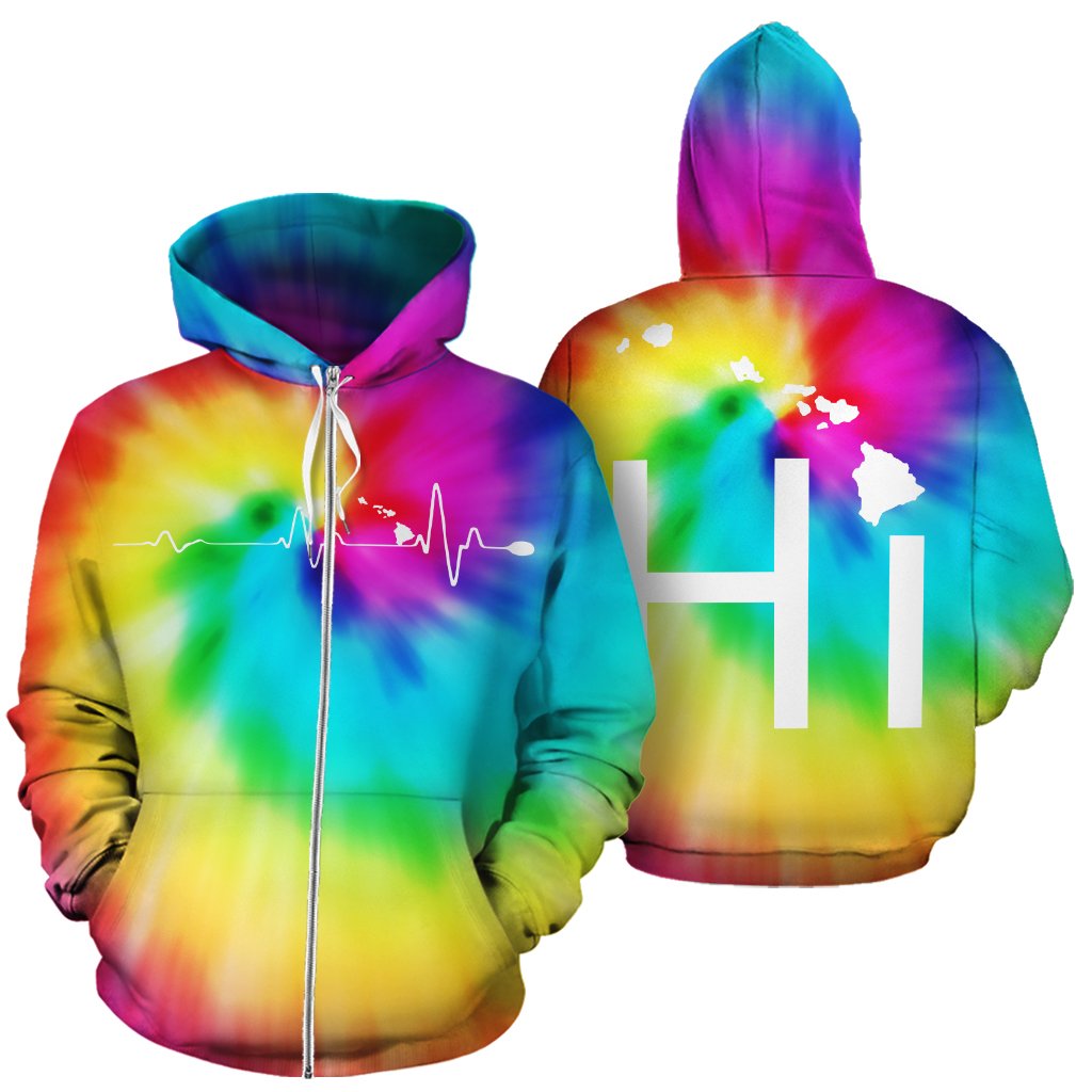 Hawaiian Map Hoodie (Zipper) Tie Dye Unisex Yellow - Polynesian Pride