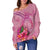 Palau Polynesian Women's Off Shoulder Sweater - Floral With Seal Pink - Polynesian Pride