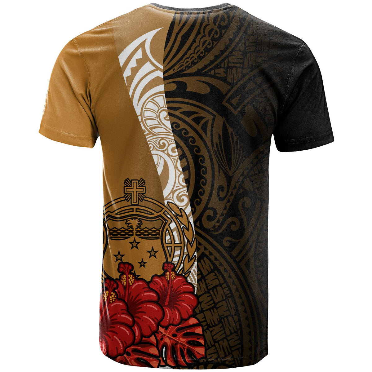 Samoa Polynesian T Shirt Coat Of Arms With Hibiscus Gold - Polynesian Pride
